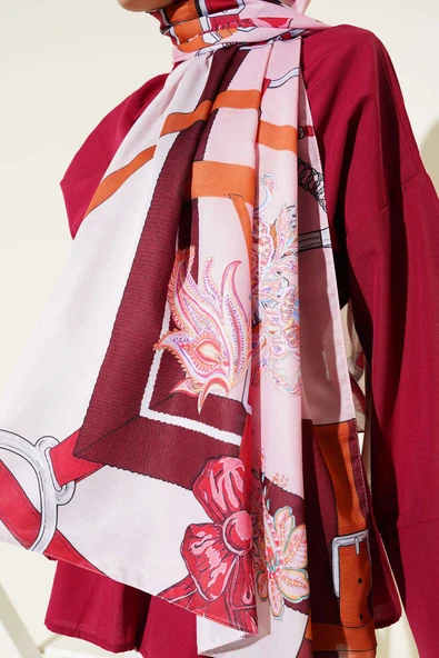 Kemer Desenli Soft Şal Pembe - Resim 4