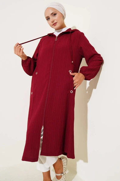 Kapüşonlu Cepli Ağaç Kabuğu Kap Bordo ürün görseli 1