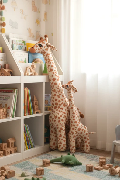 Peluş Zürafa 2’li Set Büyük ve Orta Boy Uyku Arkadaşı Dekoratif Hediyelik Oyuncak