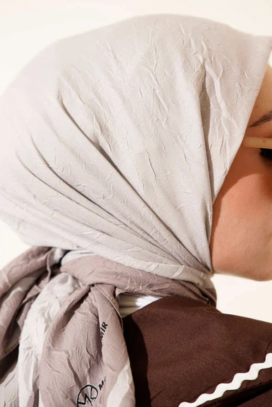 Şeritli Bambu Kraş Eşarp Vizon - Resim 4