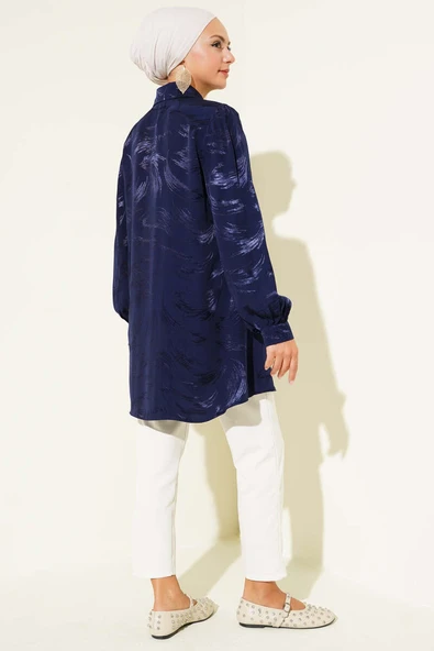 Jakar Fırça Desenli Gömlek Lacivert - Resim 3