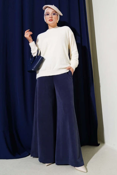 Basic Bisiklet Yaka Sakallı Kazak Ekru - Resim 2