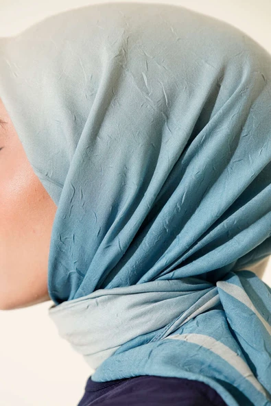 Şeritli Bambu Kraş Eşarp Bebe Mavi - Resim 4