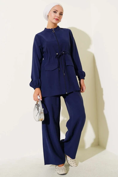 Bel Tünelli Cep Kapaklı Tensel İkili Takım Lacivert - Resim 2