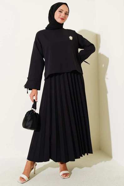 Piliseli Bilek İpli Dabıl Etekli Takım Siyah ürün görseli 1