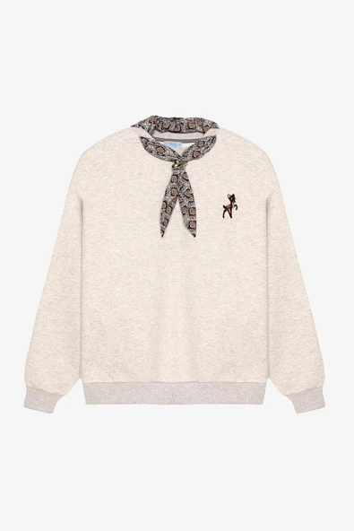 Quzu Fular ve Nakış Detaylı Kadın Sweatshirt - Resim 2