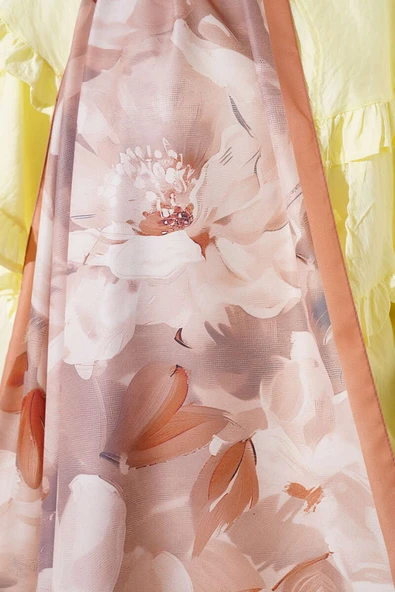 Çiçek Desen Twill Şal Latte - Resim 4