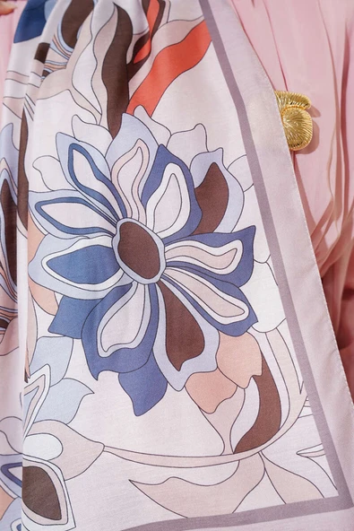 Çiçek Çizgili Soft Şal Bej - Resim 4