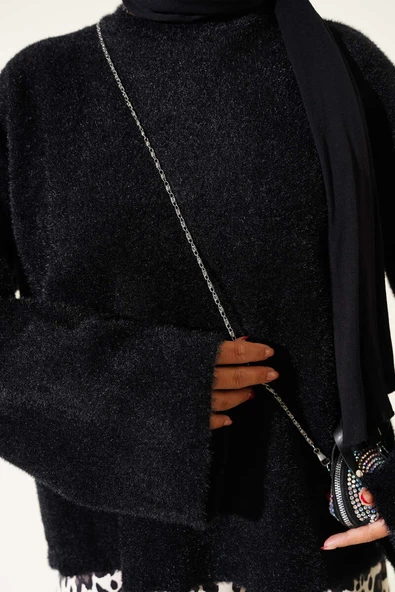 Salaş Sakallı Basic Triko Kazak Siyah - Resim 4