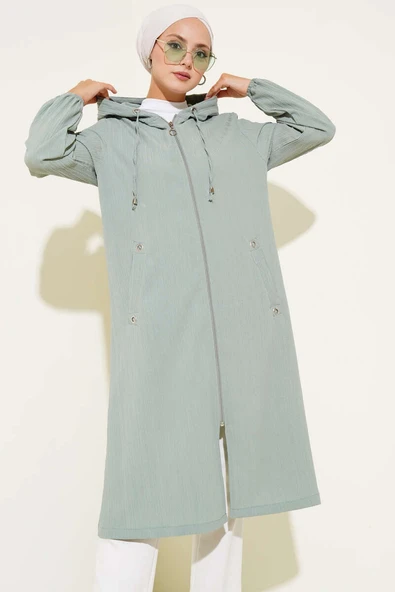 Kapüşonlu Cepli Ağaç Kabuğu Kap Çağla Yeşili ürün görseli 1