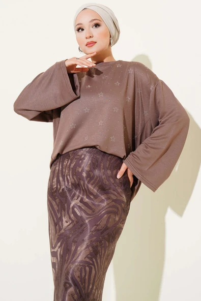 Loyşa Mini Yıldız Taşlı Bluz Vizon ürün görseli