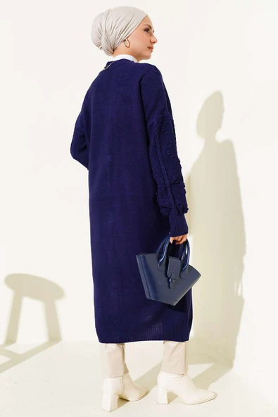 Taşlı Düğmeli Triko Hırka Lacivert - Resim 3