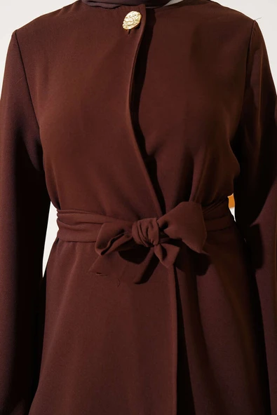 Tek Düğmeli Kuşaklı Dabıl İkili Takım Acı Kahve - Resim 4