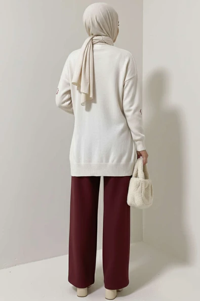 Kalp Nakışlı Triko Kazak Taş - 3