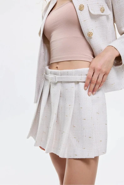 Quzu Kemer Ve Pileli Tüvit Kadın Şort Etek - 4