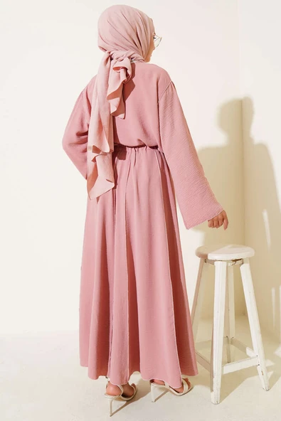 Ters Dikiş Detaylı Etekli İkili Takım Gül Kurusu - Resim 3