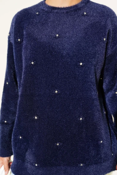 Taş Detaylı Sakallı Kazak Lacivert - 4