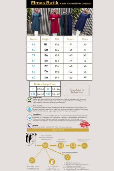 Kadın Tesettür Giyim Büyük Beden Tek Renk İpli Tunik - Resim 5