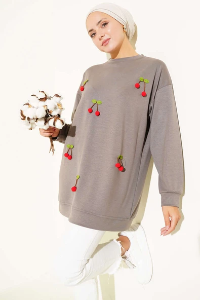 Kiraz Salkım Detaylı Tunik Vizon ürün görseli 1