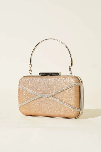 Taşlı Şeritli Abiye Çanta Bakır ürün görseli 1