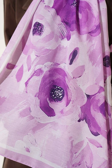 Retro Rose Desen Şal Lila - Resim 4