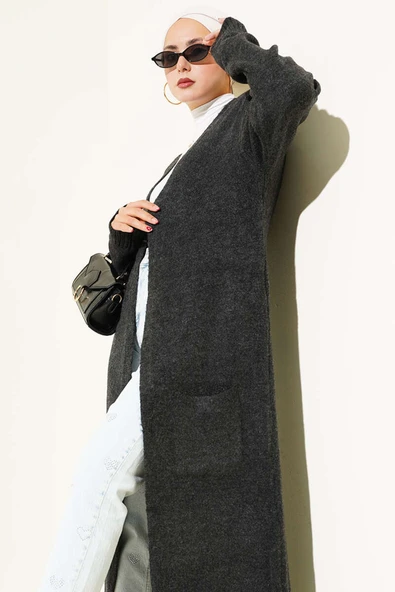 Cepli Uzun Triko Hırka Antrasit ürün görseli