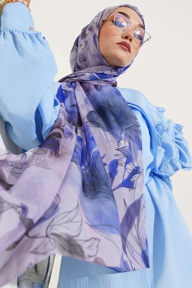 Lilyum Desen Ebruli Şal Mor ürün görseli 1