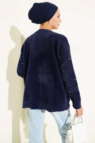 Taş Detaylı Sakallı Kazak Lacivert - 3