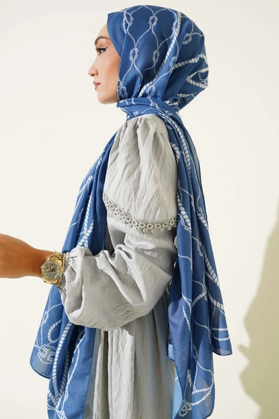 Halat Desenli Soft Şal Soft Mavi - Resim 3