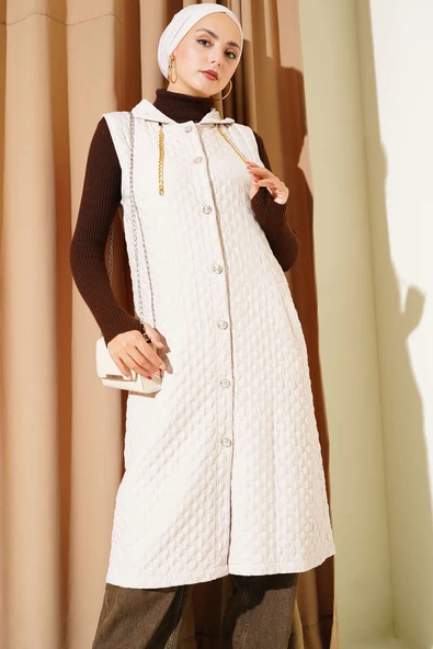 Kapüşonlu Kapitone Yelek Bej ürün görseli