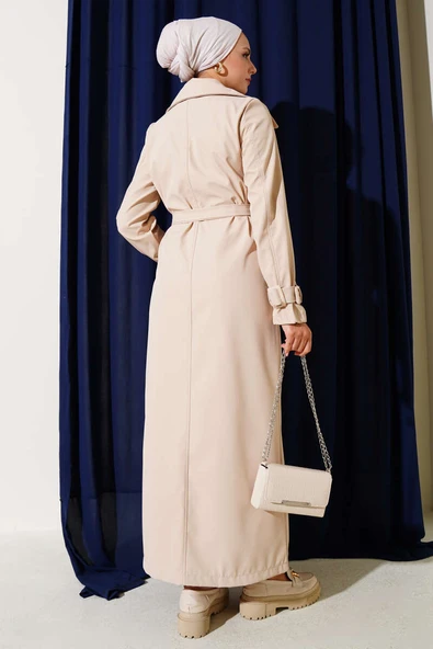 Parça Detaylı Bilek Kemerli Trençkot Bej - Resim 3