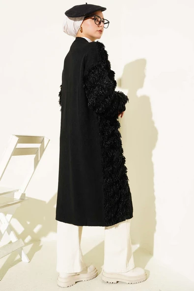 Saçaklı Triko Hırka Siyah - Resim 3