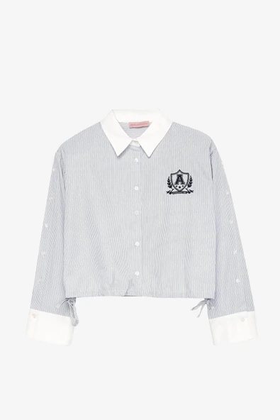 Quzu Düğme ve Nakış Detaylı Kadın Gömlek - Resim 2