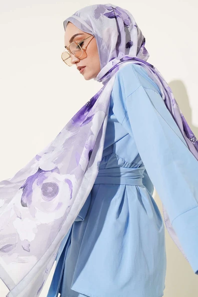 Retro Rose Desen Şal Gri - Resim 2