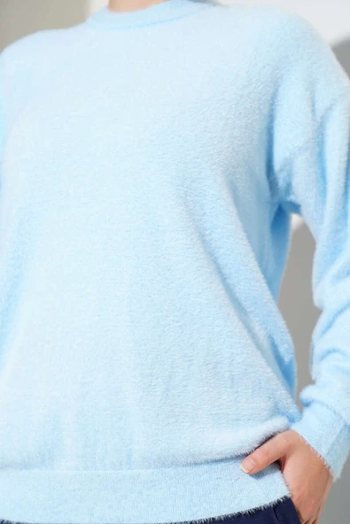 Basic Bisiklet Yaka Sakallı Kazak Mavi - Resim 4