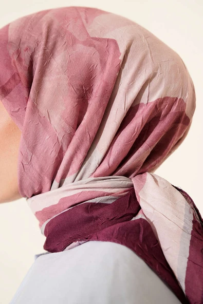 Çiçekli Şeritli Bambu Kraş Eşarp Mürdüm - Resim 4