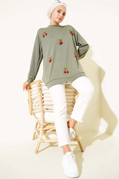 Kiraz Salkım Detaylı Tunik Haki - Resim 2