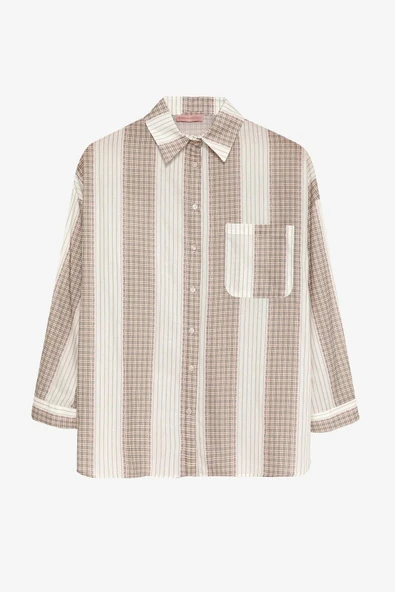 Quzu Matchli Oversize Kadın Gömlek 26KGML01003 - Resim 2