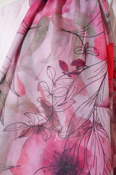 Lilyum Desen Ebruli Şal Kırmızı - Resim 4