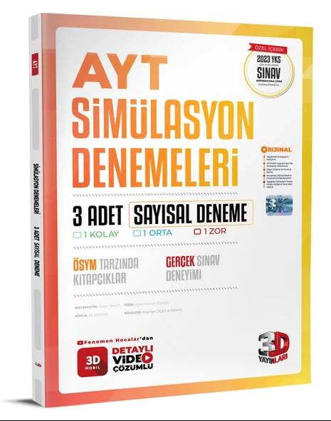 3D Yayınları AYT Simülasyon Denemeleri 3 Adet Sayısal Deneme 2025 2026 Yeni Baskı Sezon ürün görseli