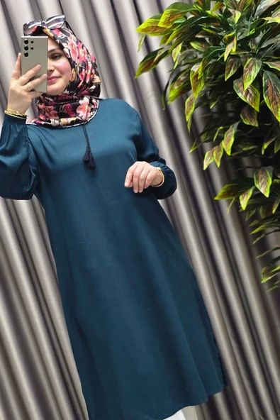 Kadın Tesettür Giyim Büyük Beden Tek Renk İpli Tunik - Resim 6
