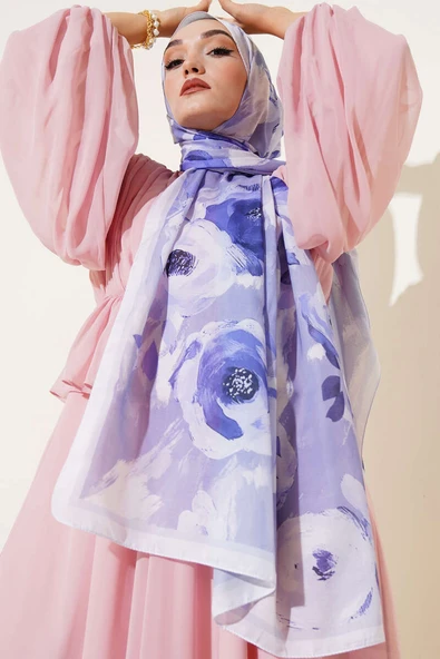 Retro Rose Desen Şal Açık Mor ürün görseli 1