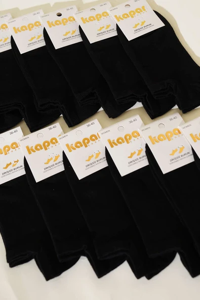 Kadın 12li Karışık Desenli Sneakers Çorap Siyah - Resim 2