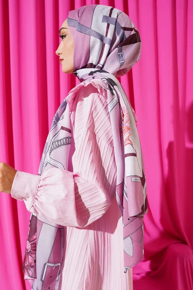 Kemer Desenli Soft Şal Pudra - Resim 3