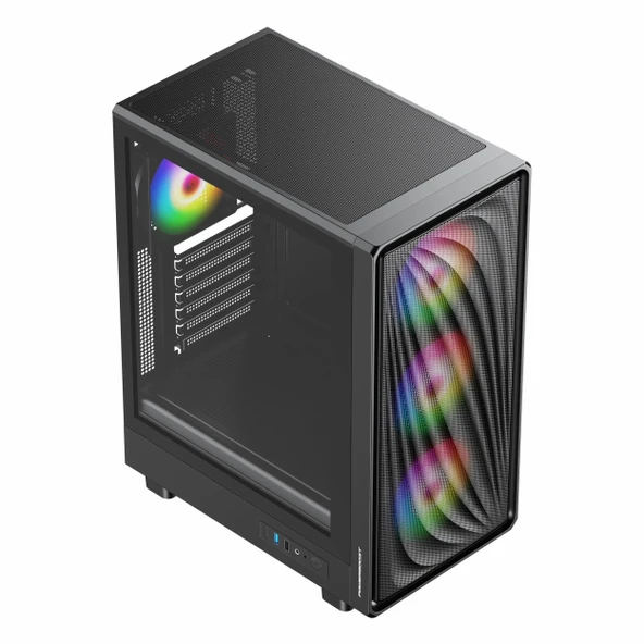 PowerBoost PB-A5065B 650W 80+ Bronz USB 3.2 ARGB eATX Mid Tower Siyah Kasa - Resim 2