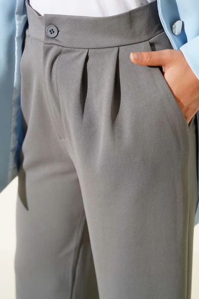 Bel Pileli Cepli Pantolon Füme - Resim 4