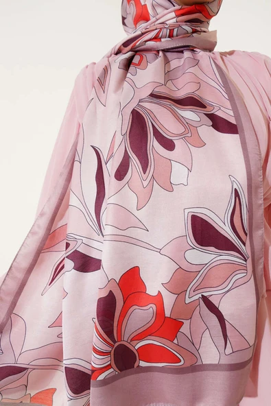 Çiçek Çizgili Soft Şal Sütlü Kahve - Resim 4