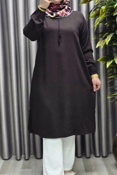 Kadın Tesettür Giyim Büyük Beden Tek Renk İpli Tunik - Resim 9