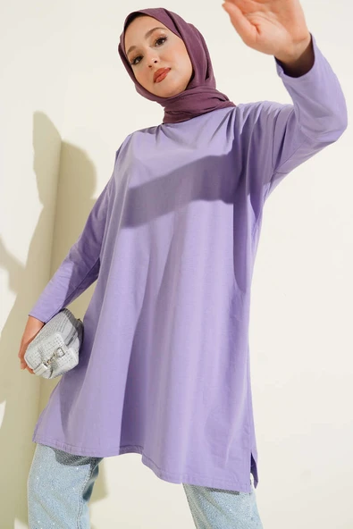 Yan Yırtmaçlı Basic Tunik Lila ürün görseli