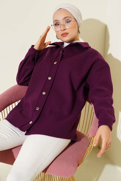 Metal Çıtçıtlı Ceket Mor ürün görseli 1